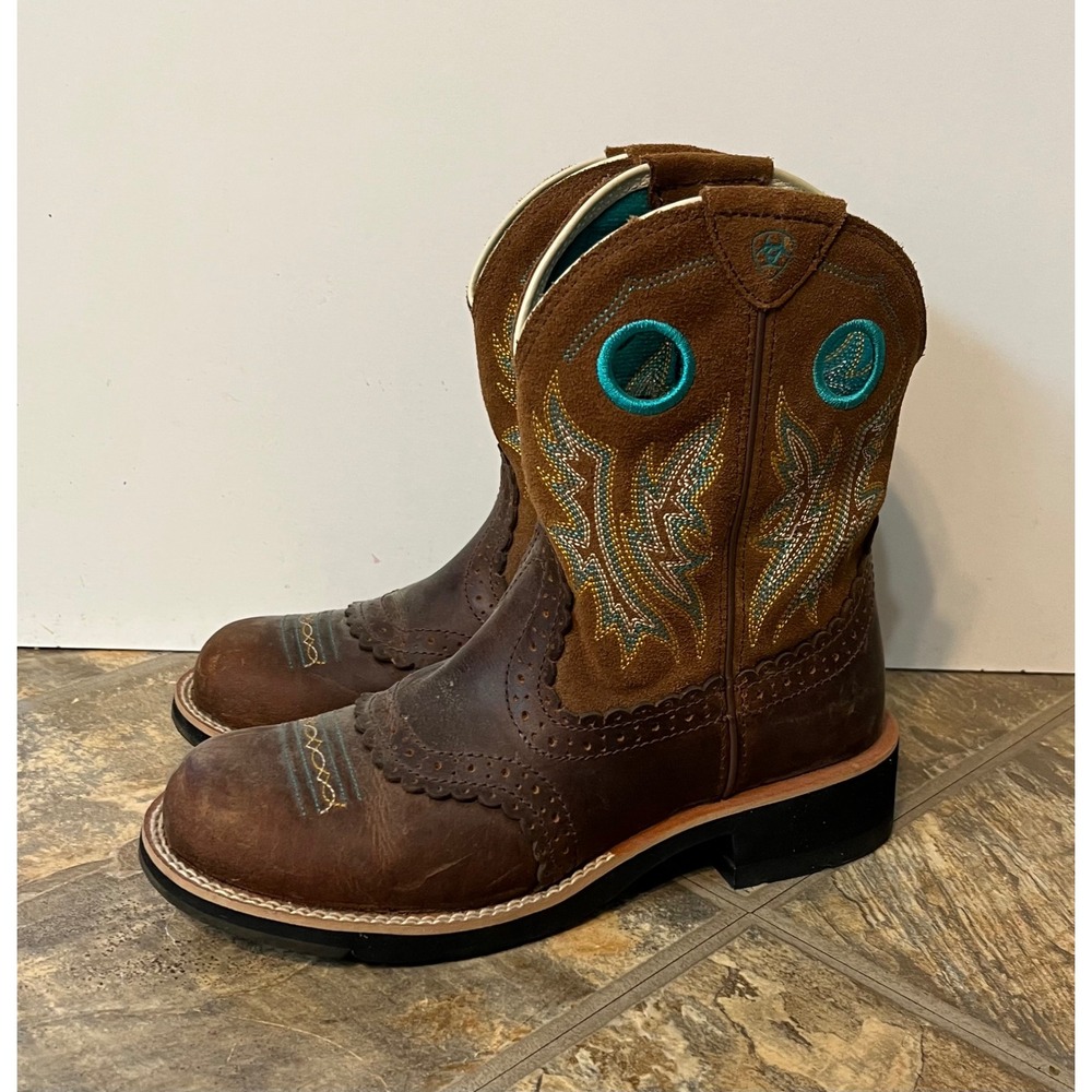 Ariat Fatbaby Sheila Boots Women 7B Brown Turquoise Western Leather 10010219